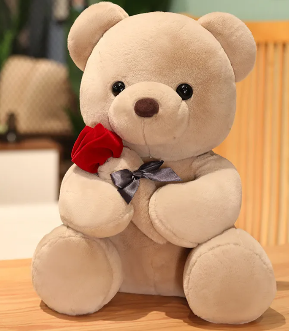 Hugging Roses Teddy Bear Plush Pillow image