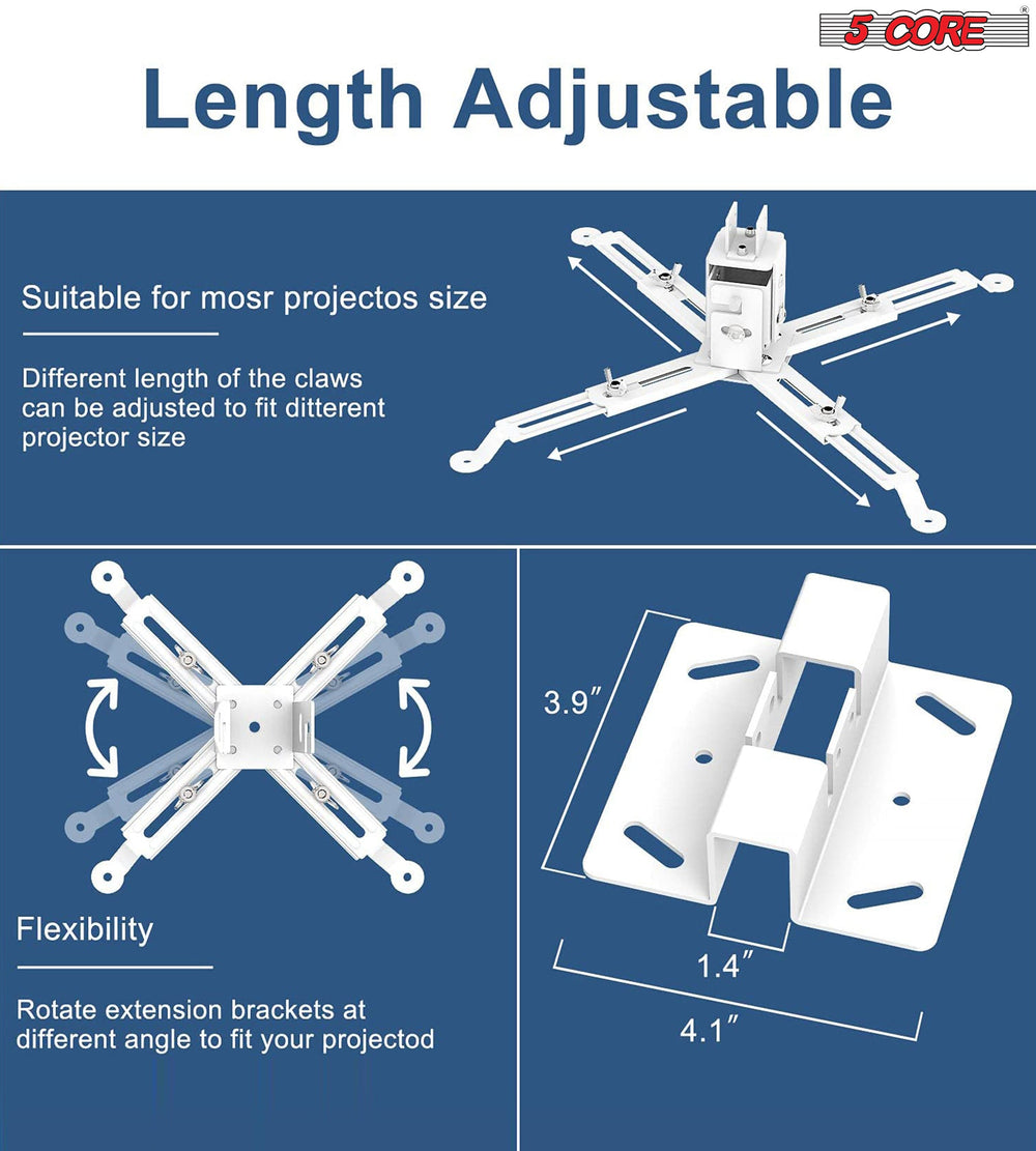 5Core Projector Mount Ceiling Wall Universal Holder Adjustable Low Profile Capacity 40lb image